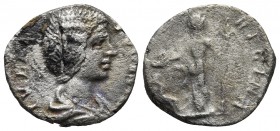 Julia Domna 196-211 AD, AR denarius, Rome Mint
Draped bust of Julia Domna right
Juno standing left, holding patera over peacock and sceptre, 
RIC IV 5...