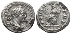 Elagabalus 218-222 AD, AR denarius , Rome Mint, ca. 218 AD.
Laureate, draped and cuirassed bust of Elagabalus, seen from behind, right
Roma seated lef...