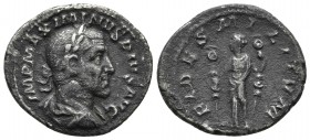 Maximinus I 235-238 AD, AR denarius, Rome Mint, ca. 235-236 AD.
Laureate, draped and cuirassed bust of Maximinus I, seen from behind, right
Fides stan...