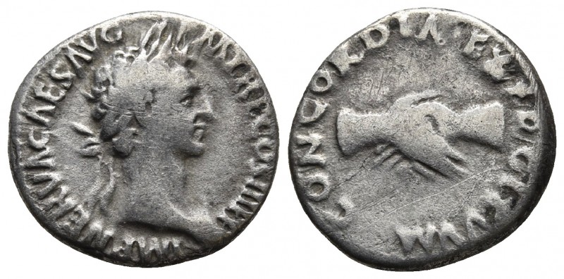 Nerva 96-98 AD, AR denarius, Rome Mint, ca. 97 AD.
Laureate head of Nerva right
...