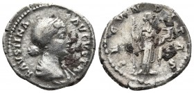 Faustina II 147-175 AD, AR denarius, Rome Mint, ca. 161-164 AD
Draped bust of Faustina the Younger right
Fecunditas standing right, holding infant and...