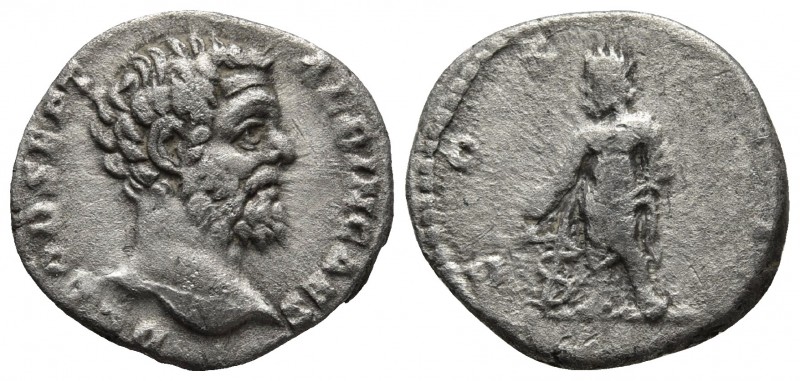 Clodius Albinus 193-197 AD, as caesar, AR denarius, Rome Mint, 194-195 AD.
Bare ...