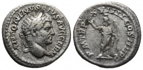 Caracalla 198-217 AD, AR denarius, Rome Mint, ca. 216 AD.
Laureate head of Caracalla right
Serapis standing frontally, head turned left, holding scept...