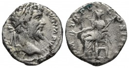 Septimius Severus 193-211 AD, AR denarius, Rome Mint, ca. 196-197 AD.
Laureate head of Septimius Severus right
Pax seated left, holding branch and sce...