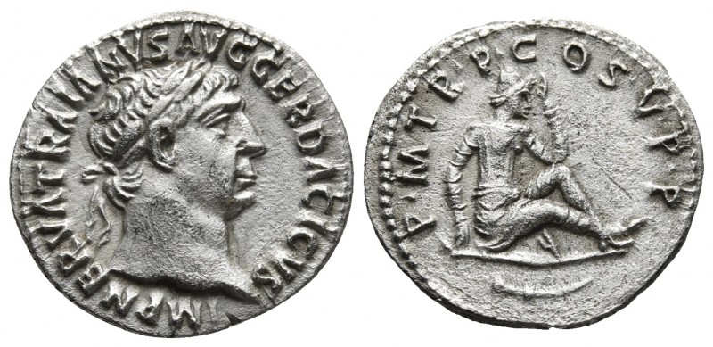 Traianus 98-117 AD, AR denarius, Rome Mint, ca. 103-111 AD.
Laureate head of Tra...