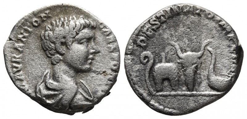Caracalla 198-217 AD, as caesar, AR denarius, Rome Mint, ca. 196-198 AD.
Bare an...
