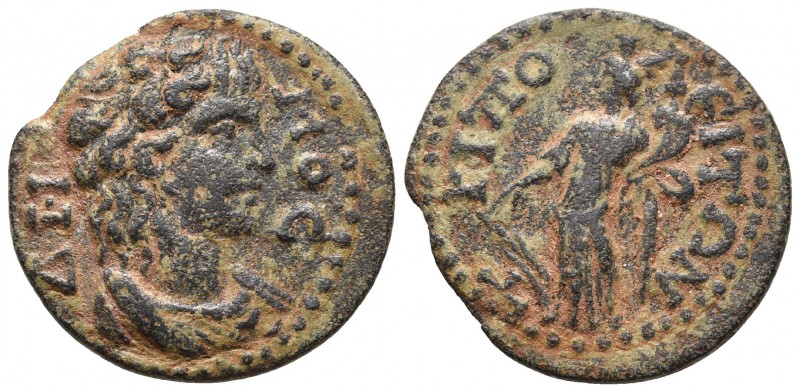 Lydia, Tripolis, pseudo-autonomous issue, ca .2-3 cent AD, AE
Draped bust od Dem...