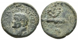 Aeolis, Aegae, Vespasianus 69-79 AD, AE
Laureate head of Vespasianus left
Apollo standing right, holding taenia and laurel branch
RPC II 967
18.7mm / ...