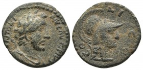 Galatia, Iconium, Antoninus Pius 138-161 AD, AE
Laureate, draped and cuirassed bust of Antoninus Pius right
Helmeted head of Athena right
BMC 7
18.9mm...