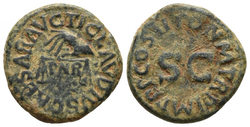 Claudius 41-54 AD, AE quadrans, Rome Mint, ca. 42 AD
Hand holding scales with PN...