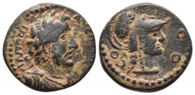 Galatia, Iconium, Antoninus Pius 138-161 AD
Laureate, draped and cuirassed bust of Antoninus Pius right
Helmeted head of Athena right
BMC 7
18.1mm / 4...
