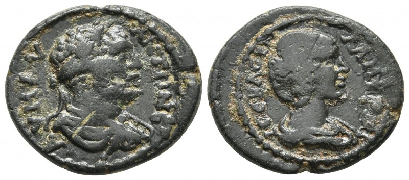 Mysia, Lampsakos, Caracalla and Julia Domna ca.198-217 AD, AE
Laureate, drapd an...