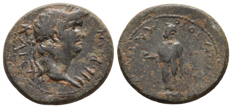 Lydia, Maeonia, Nero 54-68 AD, AE
Laureate head of Nero right
Zeus standing left...