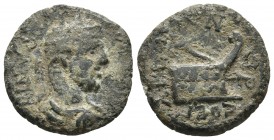 Thrace, Coela, Macrinus 217-218 AD, AE
Laureate, draped and cuirassed bust of Macrinus right
Prow right, cornucopia above
Varbanov 2923
17.4mm / 3.4g