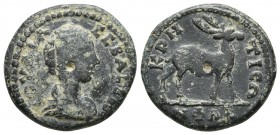 Bithynia, Creteia Flaviopolis, Julia Domna ca. 193-217 AD, AE
Draped bust of Julia Domna right
Stag standing right
apparently unpublished
18.6mm / 3.9...
