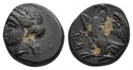 Caria, Halikarnassos, ca. 4th-3rd cent. BC, AE
Laureate head of Apollo left
Eagle standing left, wings spread, lyre in front
SNG COP 346-347
11mm / 1....
