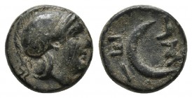 Troas, Sigeion, ca. 4th-3rd cent. BC, AE
Helmeted head of Athena right
Crescent
SNG Von Aulock 1572
9.2mm / 1g