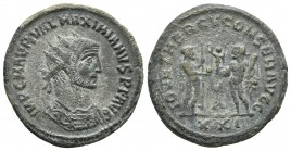 Maximianus, ca. 285-295 AD, AE Antonininian, Antioch Mint
Radiate and cuirassed bust of Maximianus right
Emperor holding globe and sceptre, receives V...