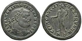 Constantius I ca. 295-299 AD, AE follis, Cyzicus Mint
Laureate head of Constantius I right
Genius standing left, holding patera and cornucopia
RIC VI ...