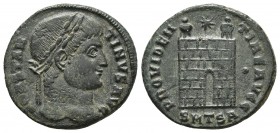 Constantinus I, ca. 326-8 AD, AE follis, Thessalonica Mint
Laureate head of Constantinus I right
Camp gate, star above, dot in right field
RIC VII 153...