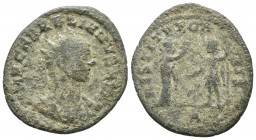Aurelianus, 270-275 AD, AE Antonininian, Antioch Mint
Radiate and cuirassed bust of Aurelianus right
Emperor holding sceptre, receives wreath from a w...