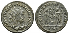 Diocletianus, ca. 290 AD, AE Antonininian, Cyzicus Mint
Radiate and draped bust of Diocletianus, seen from behind, right
Emperor holding parazonium, r...