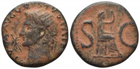 Tiberius 14-37 AD, AE as, Rome Mint, ca. 15-16 AD.
Radiate head of Divus Augustus left, star above, thunderbolt in front
Livia seated right, holding s...