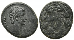 Augustus 27 BC - 14 AD, uncertain mint in Asia Minor, ca. 25 BC, AE
Bare head of Augustus right
AVGVSTVS within laurel wreath
RIC I 486, RPC I 2235
25...