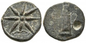 Pontus, uncertain mint, struck under Mithradates VI, ca. 105-65 BC, AE
Quiver
8-rayed star, bow below
SNG BM Black Sea 976
21.6mm / 10.35g