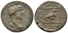 Cilicia, Philadelphia, Traianus 98--117 AD, AE
Laureate head of Traianus right, drapery on far shoulder
Eagle standing right inside distyle temple
RPC...