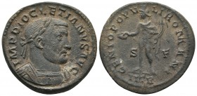Diocletianus ca. 302-303 AD, AE Follis, Trier Mint
Laureate and cuirassed bust of Diocletianus right
Genius standing left, holding patera and cornucop...