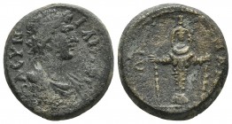 Lydia, Maeonia, pseudo-autonomous issue ca. period of Traianus 98-117 AD, AE
Draped bust of Senate right
Cult statue of Artemis Ephesia frontally
RPC ...