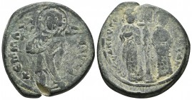 Constantine X 1059-1067 AD, AE follis, Constantinople Mint, 1059-1067
+EMMA-NOV..., Christ standing facing on footstool, wearing nimbus cruciger, pall...