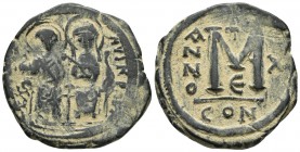 Justin II 565-578 AD, AE follis, Constantinople Mint, 574/575 AD
... NVSNPAVC, Justin II, on left, and Sophia, on right, seated facing on double thron...