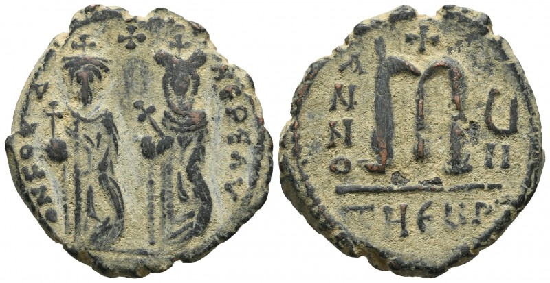 Phocas 602-610 AD, AE follis, Antioch (Theoupolis) Mint, 608-609 AD,
ONFOCA-NϵPϵ...