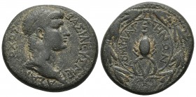 Kings of Commagene, Antiochos IV Epiphanes, 38-72 AD, AE
Diademed and draped bust of Antiochos IV right
Scorpion within wreath
RPC I 3857
27.1mm / 13....