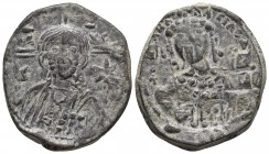 Michael VII 1071-1078, AE follis, Constantinople Mint, 1071/1078
Bust of Christ facing, bearded, cross behind head, wearing pallium and colobium, rais...