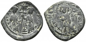 Constantine X 1059-1067 AD, AE follis, Constantinople Mint, 1059/1067
+ϵMMA-NOVHΛ, Christ standing facing on footstool, wearing nimbus cruciger, palli...