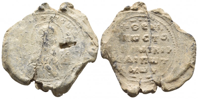 Byzantine lead seal, Theognostos, c. X century
Bust of Saint facing, above inscr...