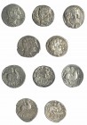 HISPANIA ANTIGUA. Lote 5 denarios: Arsaos, Baskunes, Sekobirikes (2) y Turiasu. BC-/MBC-.