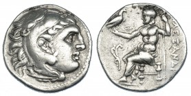 GRECIA ANTIGUA. MACEDONIA. Alejandro III. Dracma. Ceca incierta (325-310 a.C.). R/ Aplustre a la izq. de Zeus. PRC-862. SBG-6730 vte. AR 4,2 g. 18,8 m...