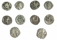 REPÚBLICA ROMANA. Lote de 5 denarios: 2 de República Romana, 1 de Augusto y 2 de Imperio Romano. 3 de ello forrados. RC/Bc.