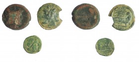 REPÚBLICA ROMANA. Lote de 3 bronces: 2 ases y 1 semis, 1 de ellos con rotura en el borde. RC/ BC+