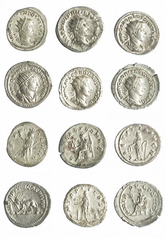 IMPERIO ROMANO. Lote de 6 antoninianos: Caracalla, Filipo I, Treboniano Galo, Go...