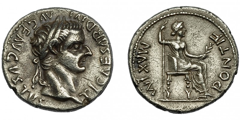 IMPERIO ROMANO. TIBERIO. Denario. Lugdunum (36-37 d.C.). A/ Cabeza laureada a de...