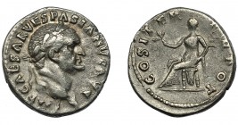 IMPERIO ROMANO. VESPASIANO. Denario. Roma (70). A/ Cabeza laureada a der. R/ Pax sentada a izq. con rama y caduceo; COS ITER TR POT. AR 3,12 g. 17,4 m...