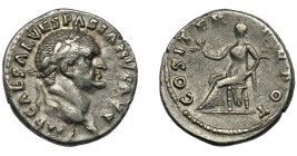 IMPERIO ROMANO. VESPASIANO. Denario. Roma (70). A/ Cabeza laureada a der. R/ Pax sentada a izq. con rama y caduceo; COS ITER TR POT. AR 3,12 g. 17,4 m...