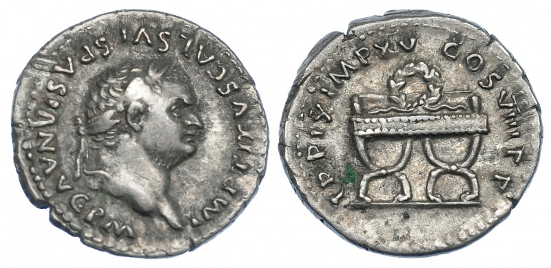 IMPERIO ROMANO. TITO. Denario. Roma (80 d.C.). R/ Trono de Marte y Venus: silla ...