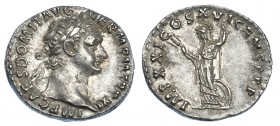 IMPERIO ROMANO. DOMICIANO. Denario. Roma (92). A/ Cabeza laureada a der.; IMP CAES DOMIT AVG GERM P M TR P XI. R/ Minerva a izq.con haz de rayos, lanz...