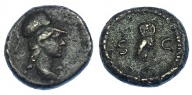 IMPERIO ROMANO. Periodo de Domiciano a Antonino Pío. Cuadrante. Roma (81-161). A/ Busto de Minerva con casco a der. R/ Búho a der. SC. AE 2,87 g. 13,4...
